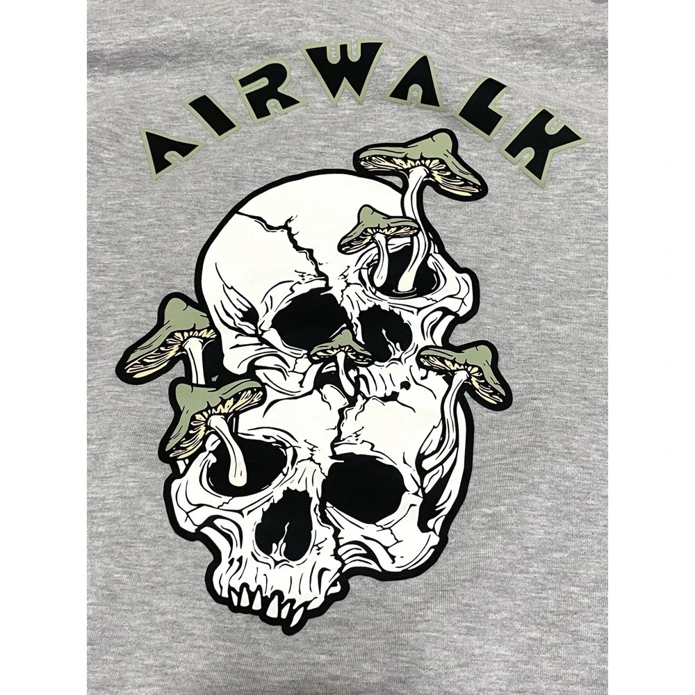 Airwalk Mens Grey‎ Hoodie Sweatshirt Size Medium Skull Mushrooms READ